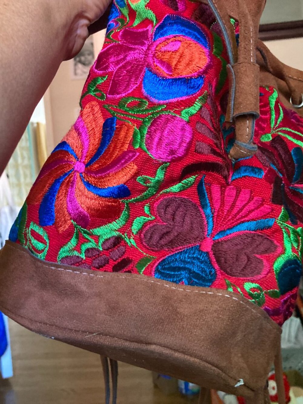 Beautiful embroidered, slouchy backpack
